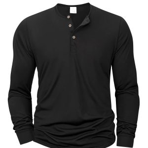 New Men's Henley T-shirts Long Sleeve Basic