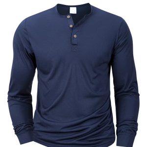 New Men's Henley T-shirts Long Sleeve Basic